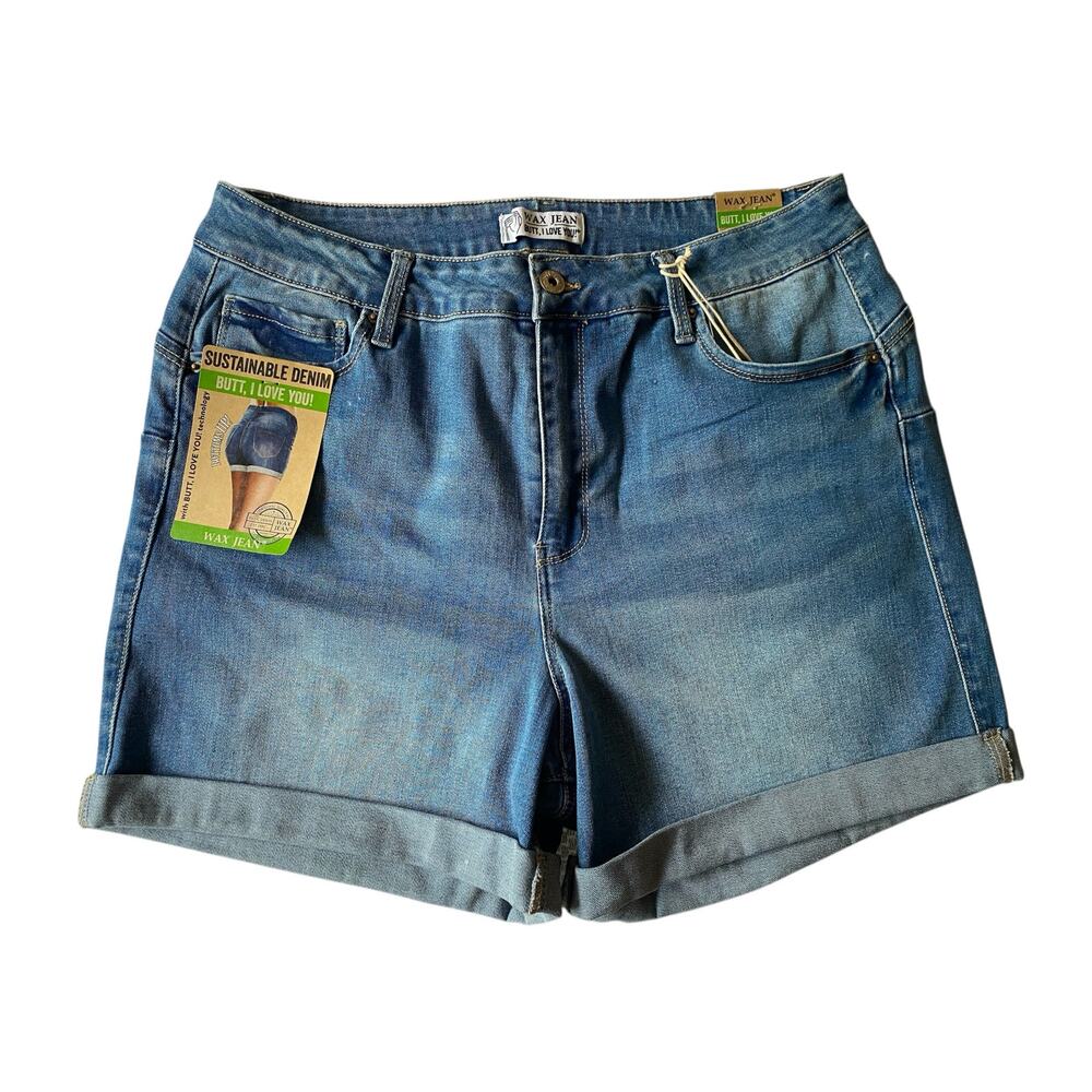 NWT Womens Wax Jean High Rise Denim Stretch Shorts, 2XL,Blue Denim